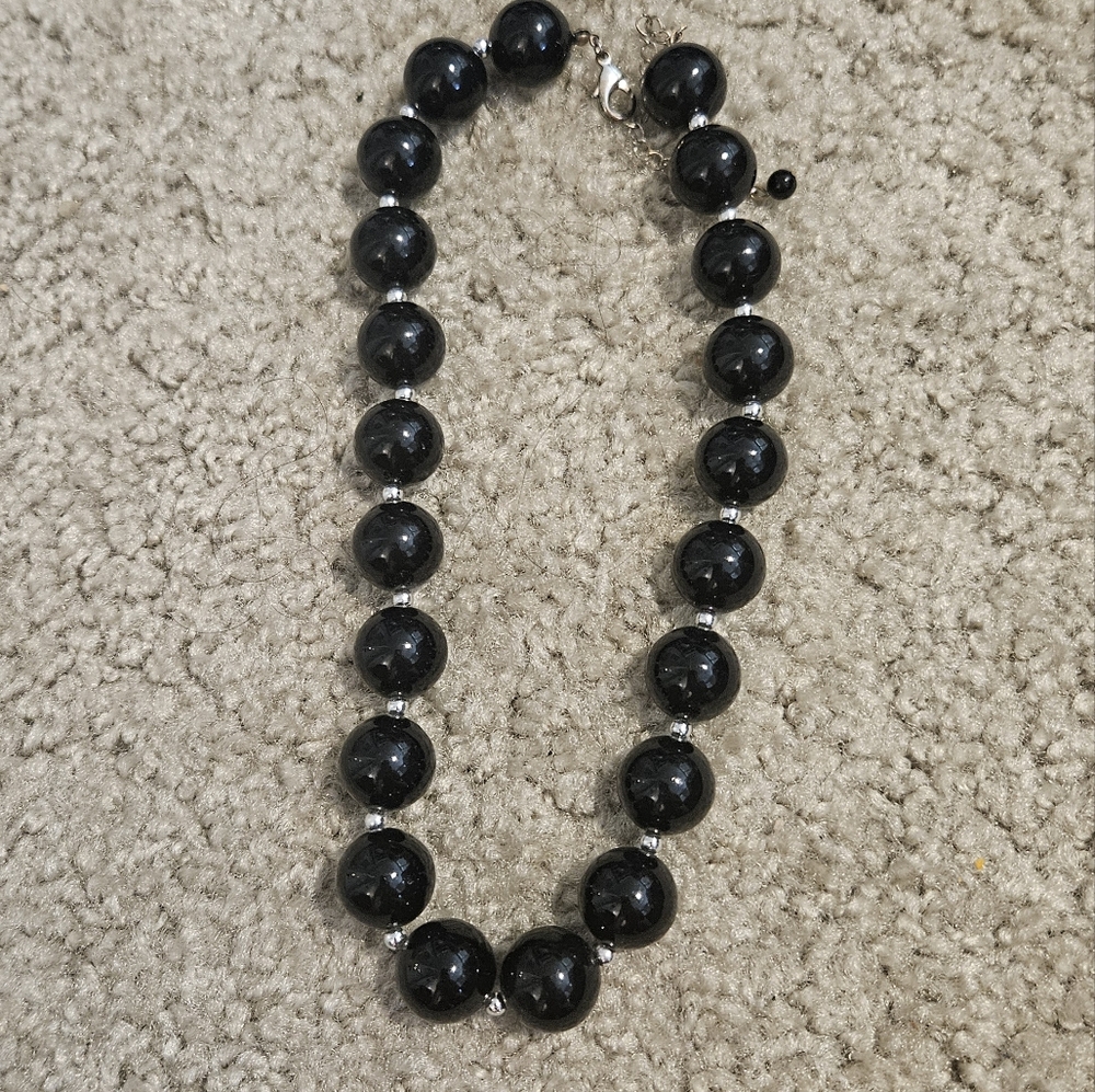 Elegant Plastic Black Beaded Necklace